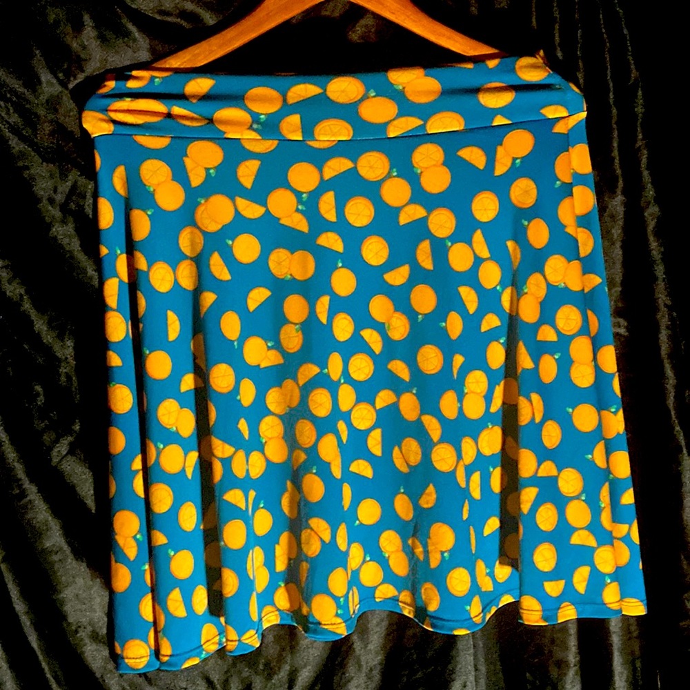 Orange Ya Glad to See Me? Blue Midi Skirt w Orange Slices